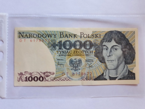 Banknot 1000 zł Mikołaj Kopernik 1982 r seria DT rzadsza Banknot 1000 zł Mikołaj Kopernik 1982 r seria DT rzadsza