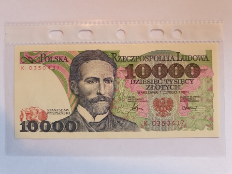 Banknot 10000 zł Wyspiański 1987 r seria K stan UNC Banknot 10000 zł Wyspiański 1987 r seria K stan UNC