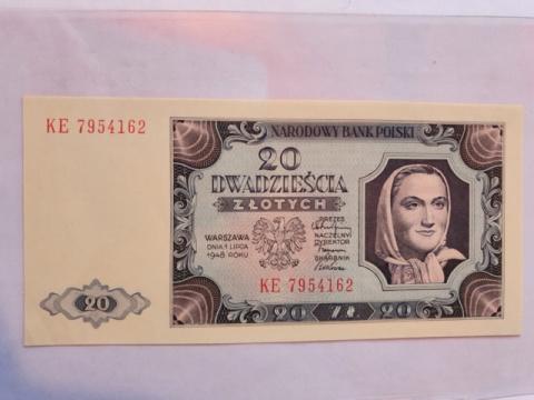 Banknot 20 zł 1948 r seria KE Banknot 20 zł 1948 r seria KE