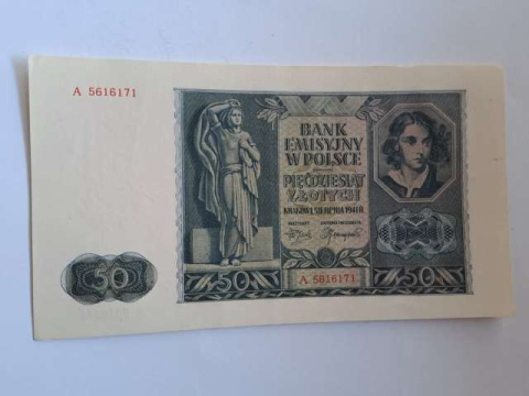 Banknot 50 złotych 1941 r seria A Banknot 50 złotych 1941 r seria A