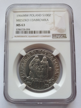 100 zł Mieszko i Dąbrówka 1966 r NGC MS 63