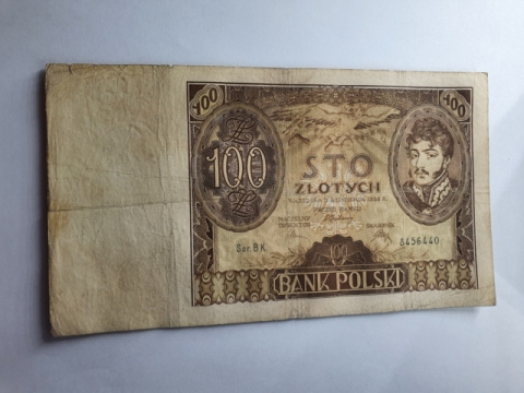 Banknot 100 złotych 1934 r seria BK Banknot 100 złotych 1934 r seria BK
