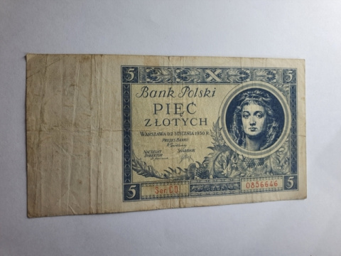 Banknot 5 zł 1930 r seria CD