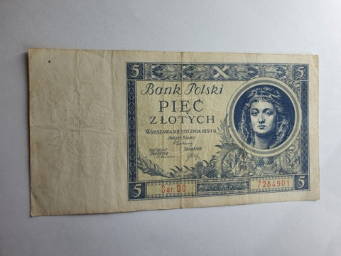 Banknot 5 zł 1930 r seria DD