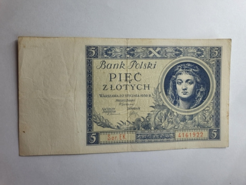 Banknot 5 zł 1930 r seria EK