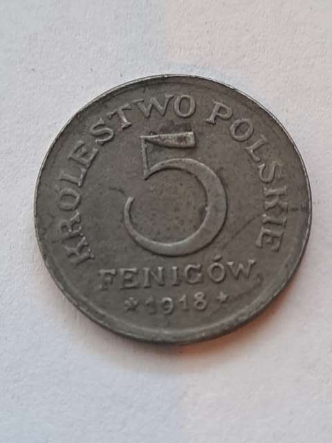 Królestwo Polskie 5 Fenigów 1918 r Królestwo Polskie 5 Fenigów 1918 r