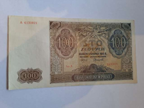 Banknot 100 zł 1941 r seria A Banknot 100 zł 1941 r seria A