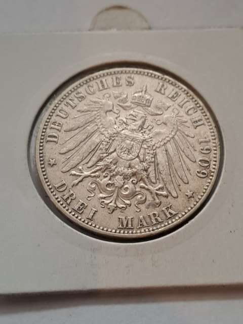 Niemcy 3 Marki Saksonia 1909 r
