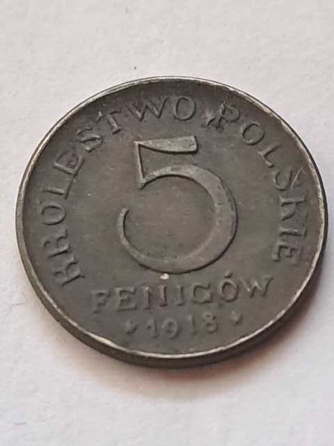 Królestwo Polskie 5 Fenigów 1918 r Królestwo Polskie 5 Fenigów 1918 r