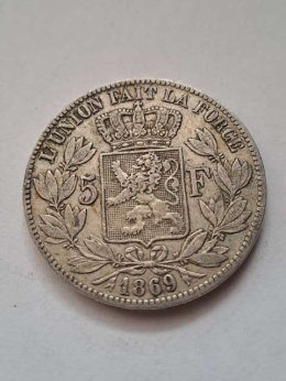 Belgia 5 Franków Leopold II 1869 r