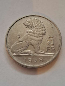 Belgia 5 Franków 1938 r