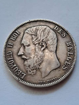 Belgia 5 Franków Leopold II 1868 r