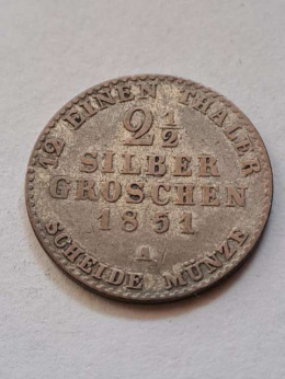 Niemcy 2 1/2 Srebrnego Grosza Prusy 1851 r