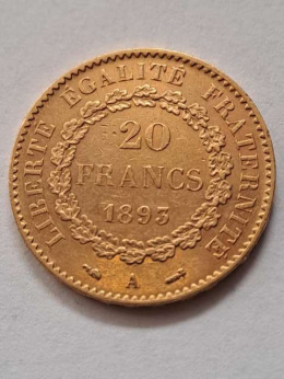 Francja 20 Franków Anioł 1893 r