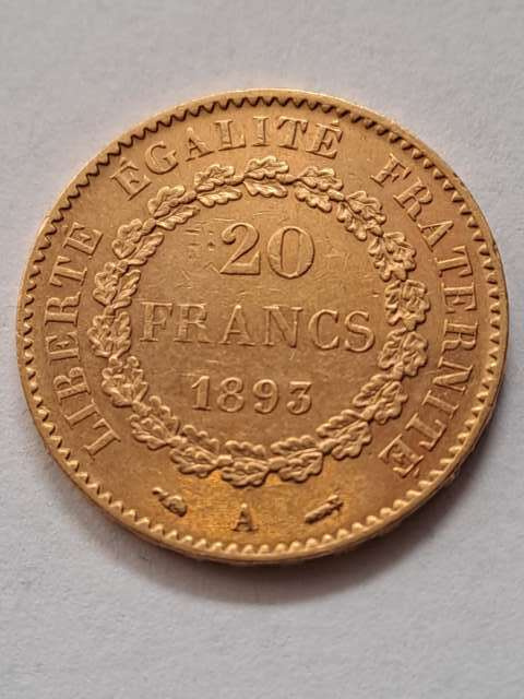 Francja 20 Franków Anioł 1893 r Francja 20 Franków Anioł 1893 r