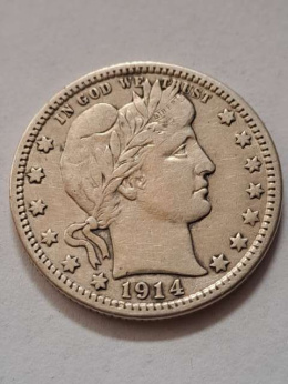 USA 1/4 Dollara Barber 1914 r D