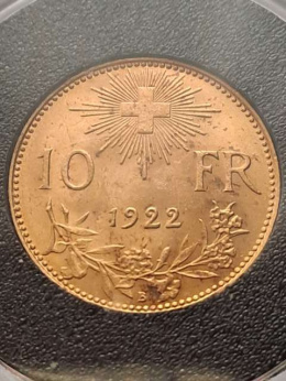 Szwajcaria 10 Franków Konfederacja 1922 r