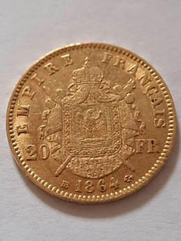 Francja 20 Franków Napoleon III 1864 r BB