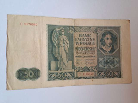 Banknot 50 złotych 1941 r seria C Banknot 50 złotych 1941 r seria C