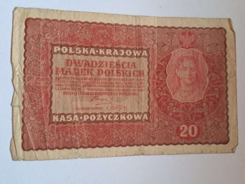 Banknot 20 Marek Polskich 1919 r seria FG Banknot 20 Marek Polskich 1919 r seria FG