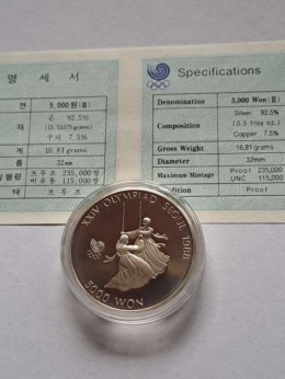 Korea 5000 Won Olimpiada Seul 1987 r