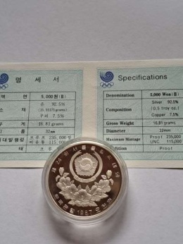 Korea 5000 Won Olimpiada Seul 1987 r