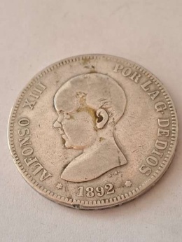Hiszpania 5 Pesetas Alfonso XIII 1892 r